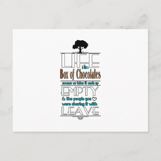 人生は箱詰めチョコレート引用文プリント ポストカード (正面)
