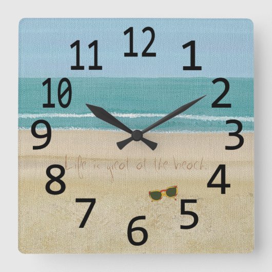 人生は素晴らしビーチシーンのサングラス スクエア壁時計 (正面)
