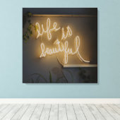 人生は美しいネオンライト キャンバスプリント (インサイチュ (ウッドフロア))