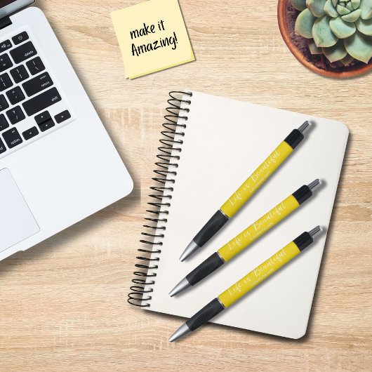 人生は美しいビジネスのタグラインのブログ黄色 ボールペン