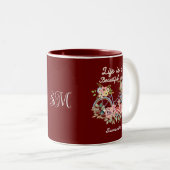 人生は美しいライド引用文フローラ名 ツートーンマグカップ (正面右)