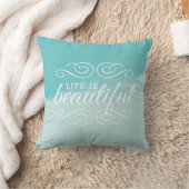 人生は美しい空のティール（緑がかった色）ブルーウォーターカラーアート クッション (ブランケット)