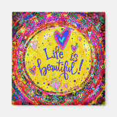 人生は美しい黄色お洒落のインスピレーション マグネット (正面)