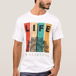 「人生は美しい」マンダラTシャツデザイン Tシャツ