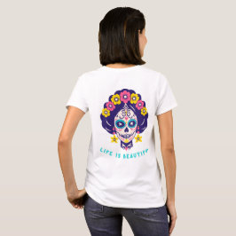 人生は美しい 花のスカルガール Tシャツ