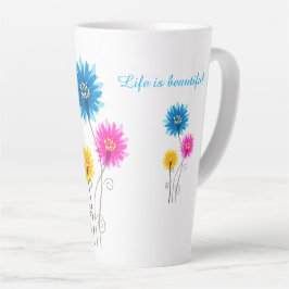 人生は美しく日賛美花を持つ カフェラテマグ