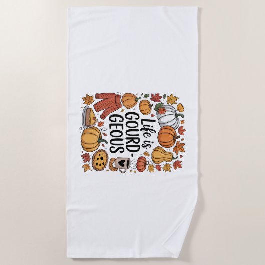 人生は美食秋 ビーチタオル (正面)