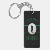 人生は良いゴルファーのモノグラムブラックグリーンカスタム キーホルダー (正面左)