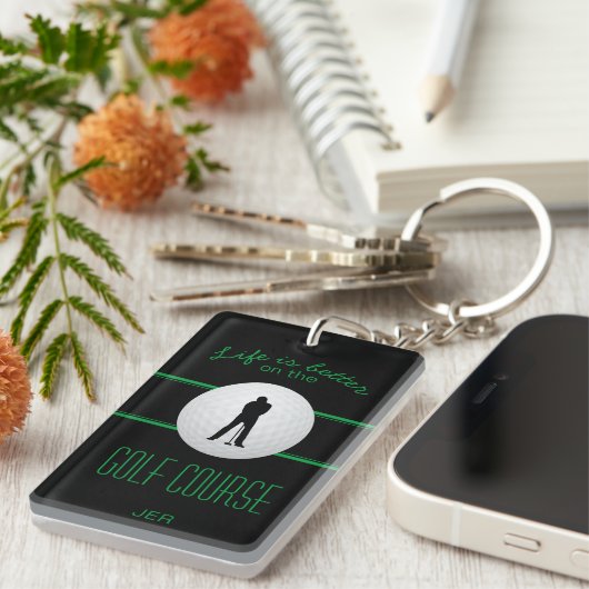 人生は良いゴルファーのモノグラムブラックグリーンカスタム キーホルダー (正面右)