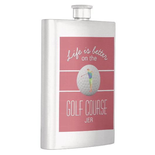 人生は良いゴルフ多角形ゴルファーのイニシャル赤 フラスク (右)