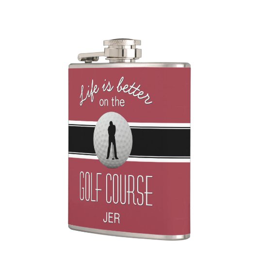 人生は良い引用文ゴルフのモノグラムクリムゾンレッド フラスク (左)