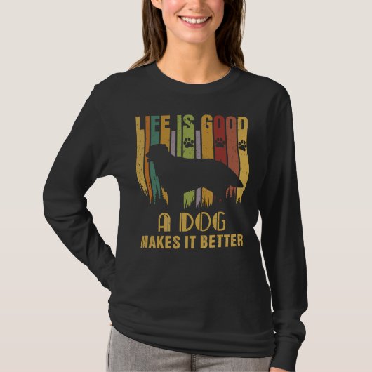 人生は良い犬は、より良いヴィンテージ白ラ Tシャツ (正面)