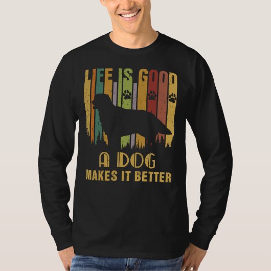 人生は良い犬は、より良いヴィンテージ白ラ Tシャツ (正面)