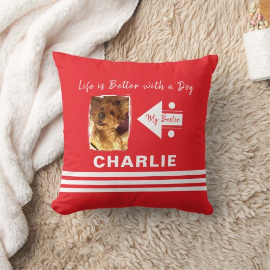 人生は良い犬を追加した写真名赤い白 クッション (ブランケット)