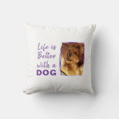 人生は良い犬2写真名ホワイトパープル クッション (正面)