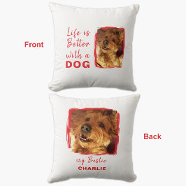 人生は良い犬2写真名ホワイトレッド クッション