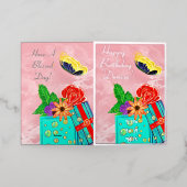 人生は贈り物ハッピーバースデー 箔グリーティングカード (外側レイダウン)