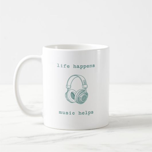 人生は起きるもの 音楽は助ける | ユーモラスな音楽好きへのギフト コーヒーマグカップ (左)