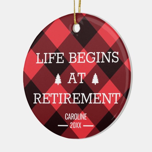 人生は退職金から始パーソナライズされたまる セラミックオーナメント (左)