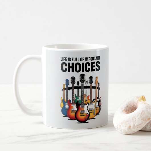 人生は重要な選択でいっぱいだギター愛好家 コーヒーマグカップ (ドーナツ)