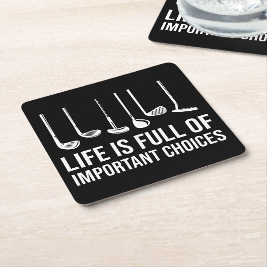 人生は重要な選択でいっぱいだゴルフクリスマス スクエアペーパーコースター (アングル)
