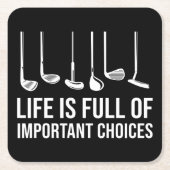 人生は重要な選択でいっぱいだゴルフクリスマス スクエアペーパーコースター (正面)