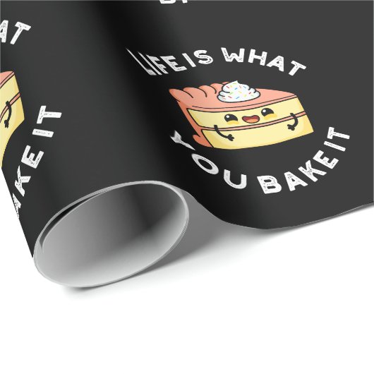 人生は食べ物パンおもしろいダークBG ラッピングペーパー (ロールコーナー)