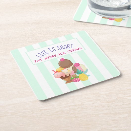 人生は食べ短い スクエアペーパーコースター (アングル)