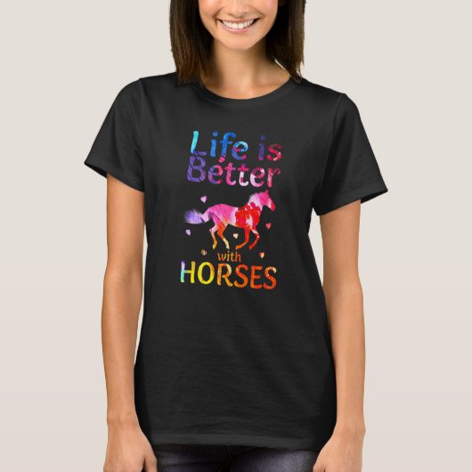 人生は馬の可愛い乗馬Hで良い Tシャツ (正面)