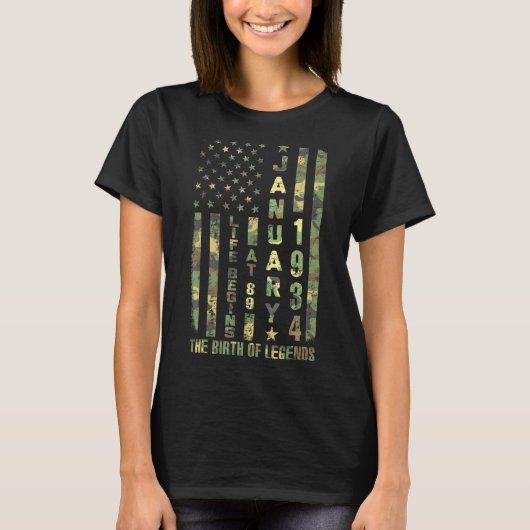人生は1934生まれ年1月に89から始まる Tシャツ (正面)
