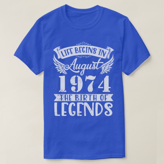 人生は1974年に威厳がある始まる幸せな誕生の誕生 Tシャツ (デザイン正面)
