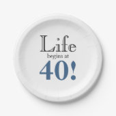 人生は40石板ブルーとブラックのレトロで始まカッコいいる ペーパープレート (正面)