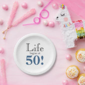 人生は50石板ブルー黒レトロカッコいいペで始まる ペーパープレート (パーティー)