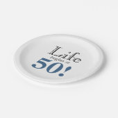 人生は50石板ブルー黒レトロカッコいいペで始まる ペーパープレート (アングル)