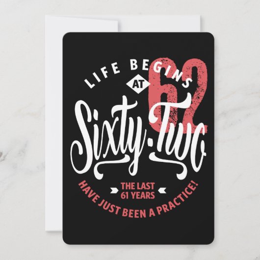 人生は62時に始まる | 62番目の誕生日 カード (正面)