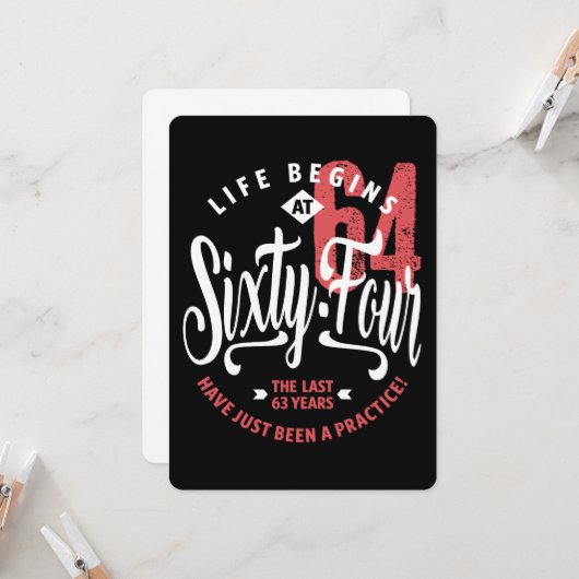 人生は64時に始まる |第64誕生日 カード (正面/裏面インサイチュ)