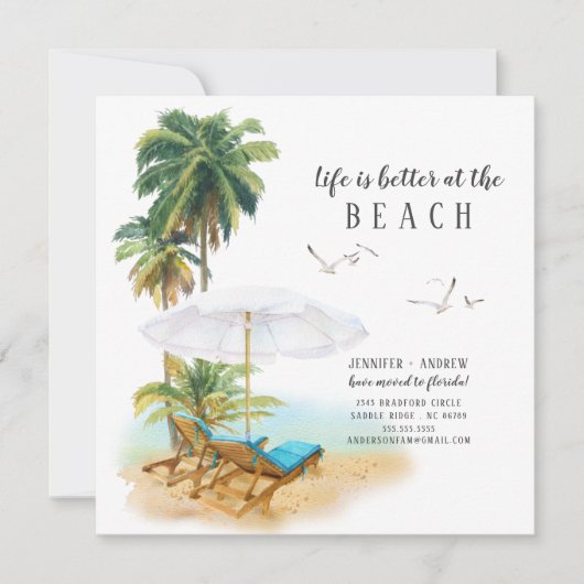 人生は、ビーチの動く発表で良い 案内状 (正面)