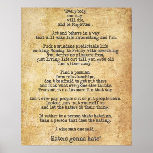 人生やる気を起こさせるに関するZyzz引用文 ポスター (正面)