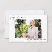 人生よく生きた台本カジュアル写真の葬儀 サンキューカード (正面)