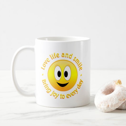 人生を愛し、喜びを届ける幸せな顔 コーヒーマグカップ (ドーナツ)