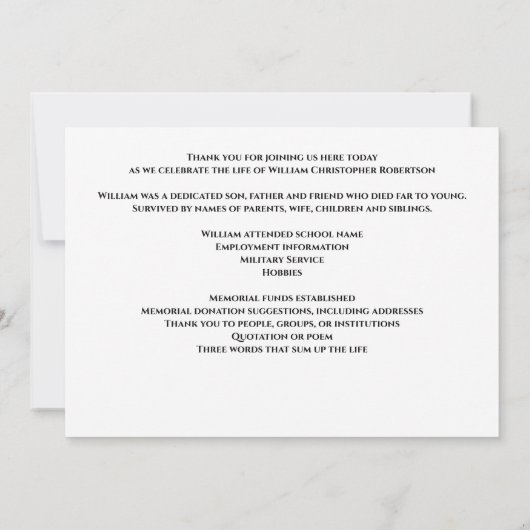 人生を愛する思い出のお祝い葬儀記念 招待状 (裏面)