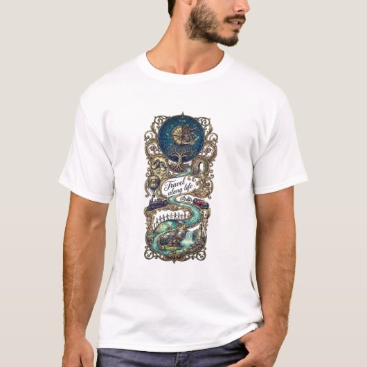 人生を旅する ビンテージ アート アドベンチャー T Tシャツ (正面)