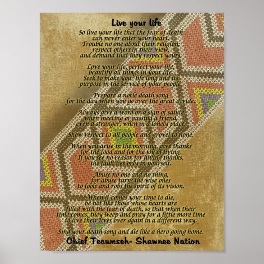 人生を生きろチーフ・テカンセビーズはパーチメント ポスター (正面)
