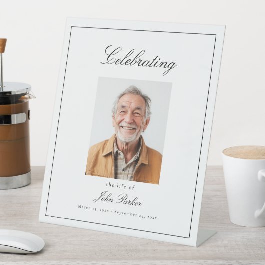 「人生を祝う」写真付き葬儀記念プレート 台座サイン (インサイチュ)