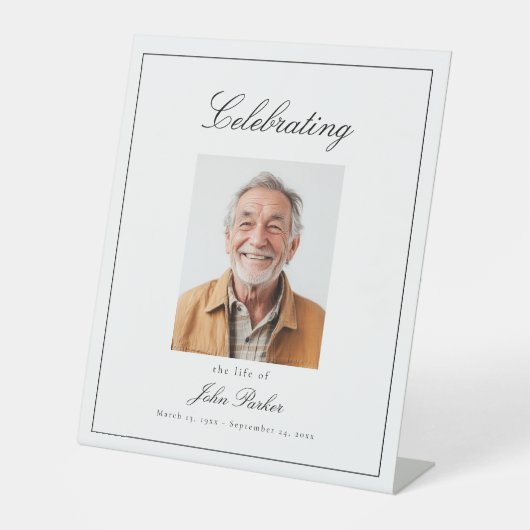 「人生を祝う」写真付き葬儀記念プレート 台座サイン (正面)