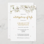 人生エレガントお祝い白花フローラ 招待状 (正面/裏面)