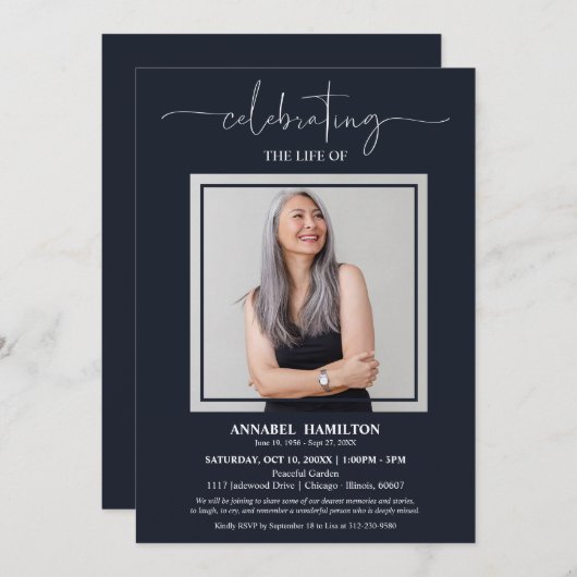 人生シンプルのエレガントお祝いの写真 招待状 (正面/裏面)