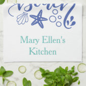 人生パーソナライズされたはビーチブルーグリーンが得意 キッチンタオル (折り畳み)