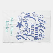 人生パーソナライズされたはビーチブルーグリーンが得意 キッチンタオル (横)