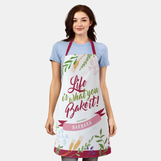 人生パーソナライズされたは、それを焼くものフローラエプロン エプロン (着用した状態)